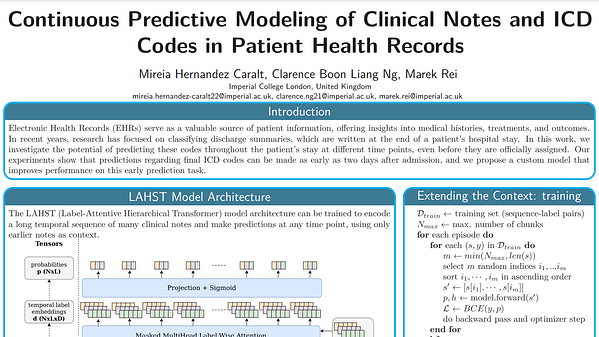 Continuous Predictive Modeling of Clinical Notes and ICD Codes in Patient Health Records