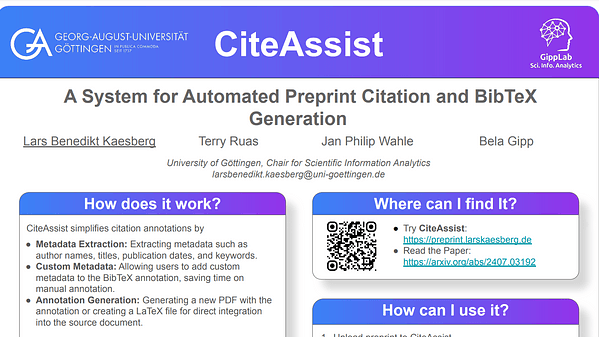 CiteAssist: A System for Automated Preprint Citation and BibTeX Generation