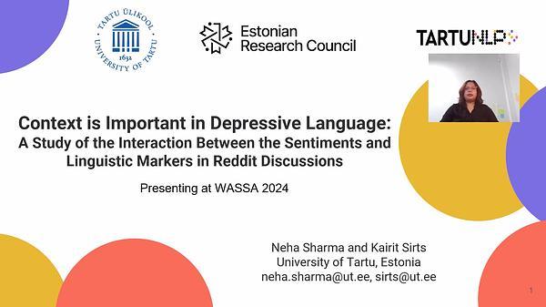 Context is Important in Depressive Language: A Study of the Interaction Between the Sentiments and Linguistic Markers in Reddit Discussions