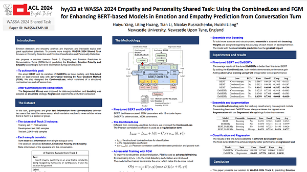 hyy33 at WASSA 2024 Empathy and Personality Shared Task: Using the
CombinedLoss and FGM for Enhancing BERT-based Models in Emotion
and Empathy Prediction from Conversation Turns