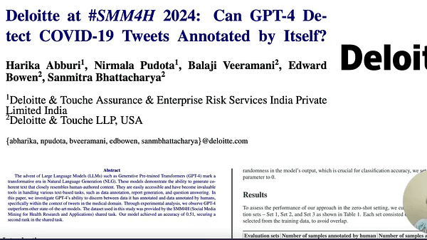 Deloitte at #SMM4H 2024: Can GPT-4 Detect COVID-19 Tweets Annotated by Itself?