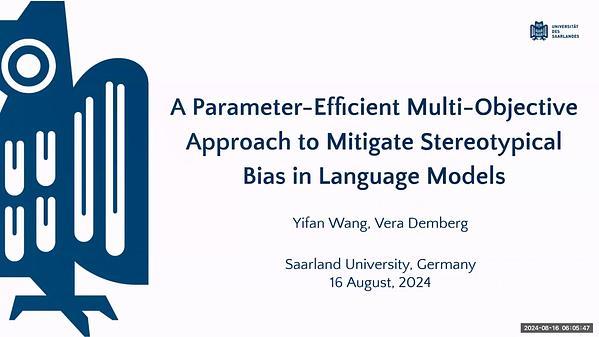 A Parameter-Efficient Multi-Objective Approach to Mitigate Stereotypical Bias in Language Models