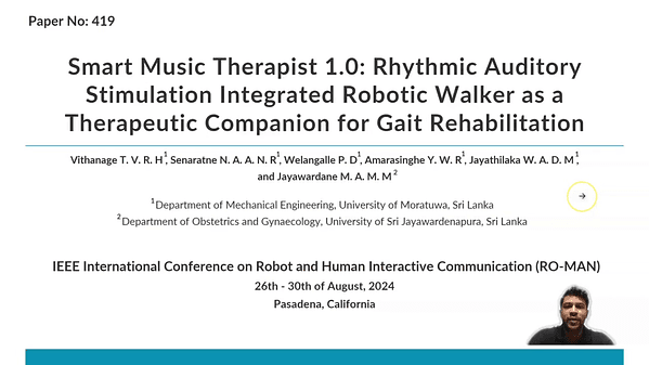 Smart Music Therapist 1.0: Rhythmic Auditory Stimulation Integrated Robotic Walker As a Therapeutic Companion for Gait Rehabilitation