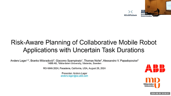 Risk-Aware Planning of Collaborative Mobile Robot Applications with Uncertain Task Durations