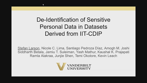 De-Identification of Sensitive Personal Data in Datasets Derived from IIT-CDIP