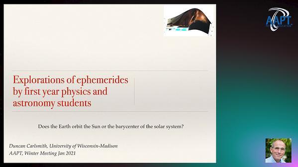 Explorations of Ephemerides by First Year Physics and Astronomy Students