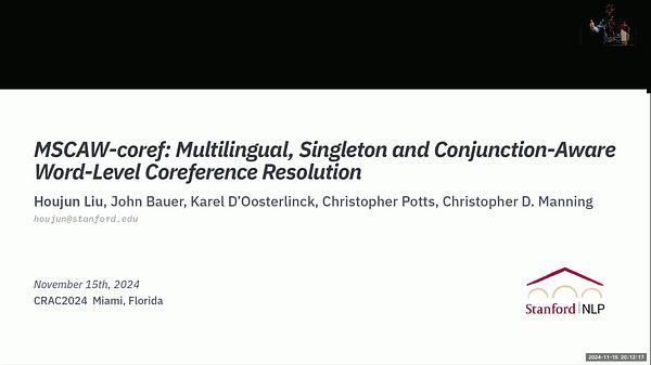 MSCAW-coref: Multilingual, Singleton and Conjunction-Aware Word-Level Coreference Resolution