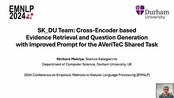SK_DU Team: Cross-Encoder based Evidence Retrieval and Question Generation with Improved Prompt for the AVeriTeC Shared Task