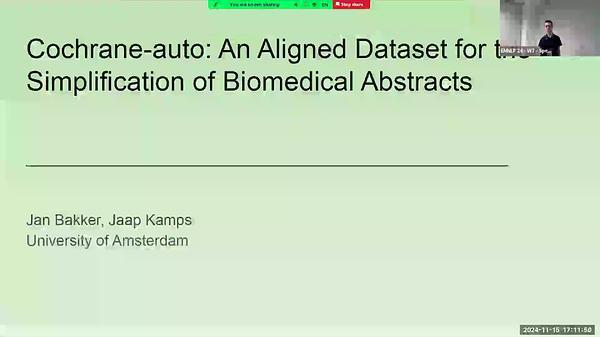 Cochrane-auto: An Aligned Dataset for the Simplification of Biomedical Abstracts