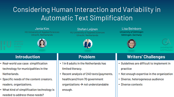 Considering Human Interaction and Variability in Automatic Text Simplification