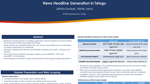 News Headline Generation in Telugu