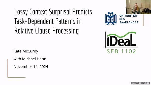 Lossy Context Surprisal Predicts Task-Dependent Patterns in Relative Clause Processing