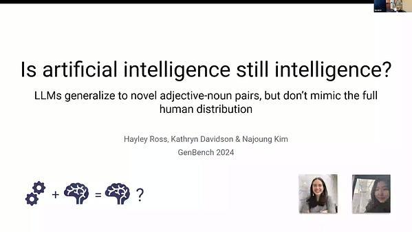 Is artificial intelligence still intelligence? LLMs generalize to novel adjective-noun pairs, but don’t mimic the full human distribution