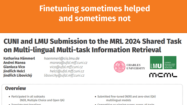CUNI and LMU Submission to the MRL 2024 Shared Task on Multi-lingual Multi-task Information Retrieval