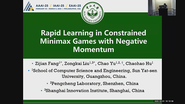 Rapid Learning in Constrained Minimax Games with Negative Momentum