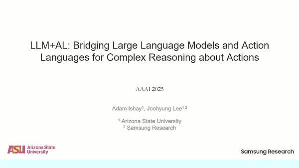 LLM+AL: Bridging Large Language Models and Action Languages for Complex Reasoning About Actions