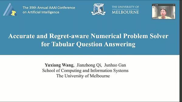 Accurate and Regret-Aware Numerical Problem Solver for Tabular Question Answering