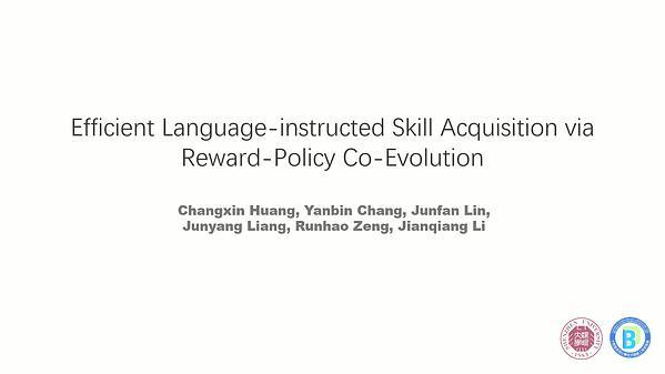 Efficient Language-instructed Skill Acquisition via Reward-Policy Co-Evolution