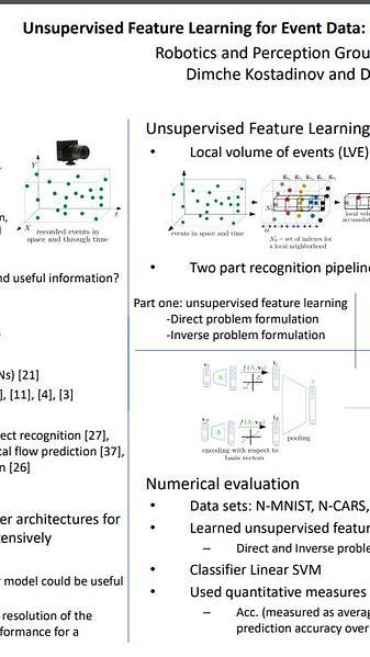 Unsupervised Feature Learning for Event Data:
Direct vs Inverse Problem Formulation