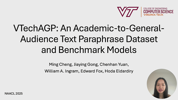 VTechAGP: An Academic-to-General-Audience Text Paraphrase Dataset and Benchmark Models