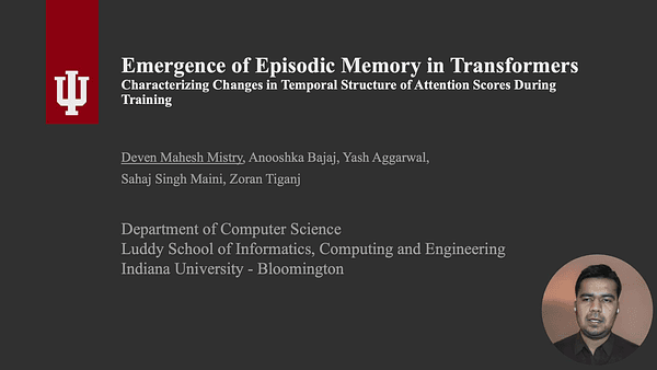 Emergence of Episodic Memory in Transformers: Characterizing Changes in Temporal Structure of Attention Scores During Training