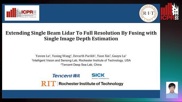 Extending Single Beam Lidar To Full Resolution By Fusing with
Single Image Depth Estimation