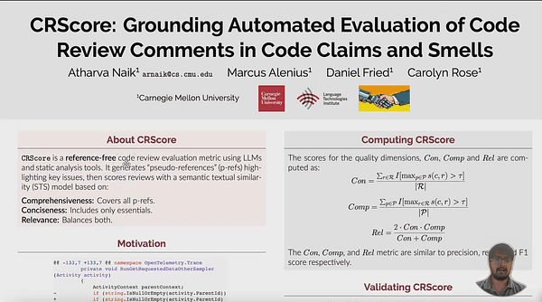 CRScore: Grounding Automated Evaluation of Code Review Comments in Code Claims and Smells