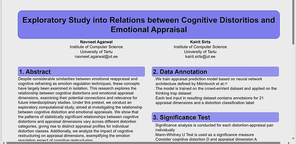 Exploratory Study into Relations between Cognitive Distortions and Emotional Appraisals