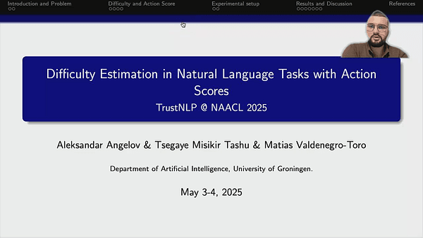 Difficulty Estimation in Natural Language Tasks with Action Scores