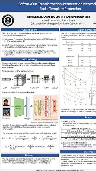 SoftmaxOut Transformation-Permutation Network for Facial Template Protection