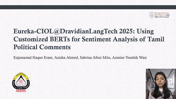 Eureka-CIOL@DravidianLangTech 2025: Using Customized BERTs for Sentiment Analysis of Tamil Political Comments