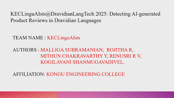 KECLinguAIsts@DravidianLangTech 2025: Detecting AI-generated Product Reviews in Dravidian Languages