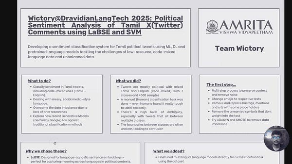Wictory@DravidianLangTech 2025: Political Sentiment Analysis of Tamil X(Twitter) Comments using LaBSE and SVM