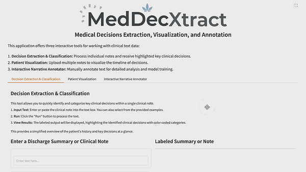MedDecXtract: A Clinician-Support System for Extracting, Visualizing, and Annotating Medical Decisions in Clinical Narratives
