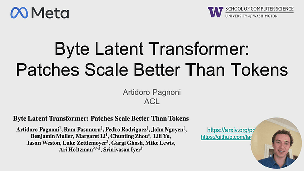 Byte Latent Transformer: Patches Scale Better Than Tokens