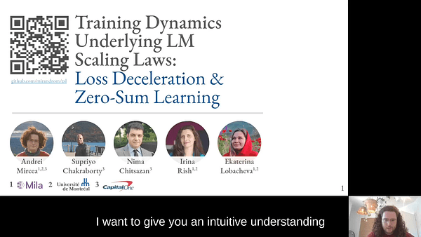Understanding Language Model Scaling Laws in Terms of Training Dynamics via Loss Deceleration and Zero-Sum Learning