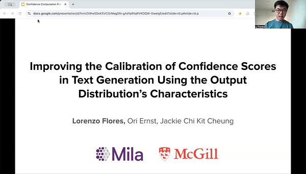 Improving the Calibration of Confidence Scores in Text Generation Using the Output Distribution's Characteristics