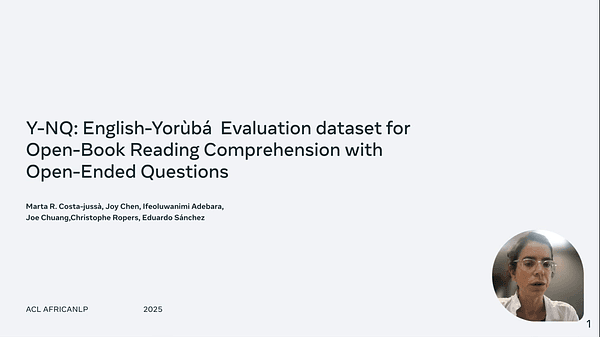 Y-NQ: English-Yorùbá Evaluation dataset for Open-Book Reading Comprehension with Open-Ended Questions