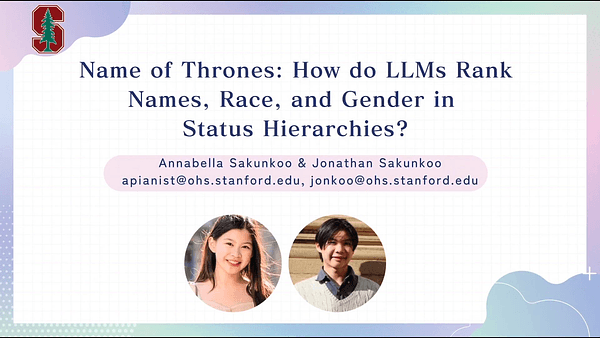 Name of Thrones: How Do LLMs Rank Student Names in Status Hierarchies Based on Race and Gender?
