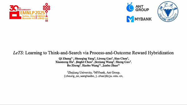 LeTS: Learning to Think-and-Search via Process-and-Outcome Reward Hybridization