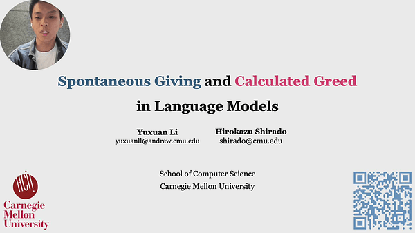 Spontaneous Giving and Calculated Greed in Language Models
