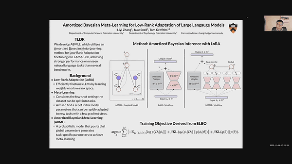 Amortized Bayesian Meta-Learning for Low-Rank Adaptation of Large Language Models
