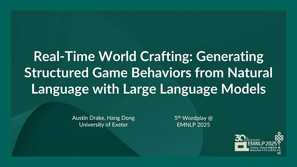 Real-Time World Crafting: Generating Structured Game Behaviors from Natural Language with Large Language Models