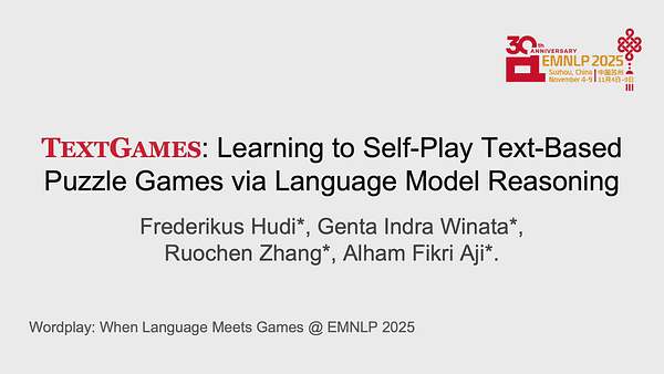 TextGames: Learning to Self-Play Text-Based Puzzle Games via Language Model Reasoning