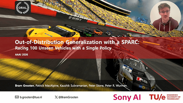 Out-of-Distribution Generalization with a SPARC: Racing 100 Unseen Vehicles with a Single Policy