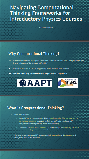 Navigating Computational Thinking Frameworks for Introductory Physics Courses (PERC)