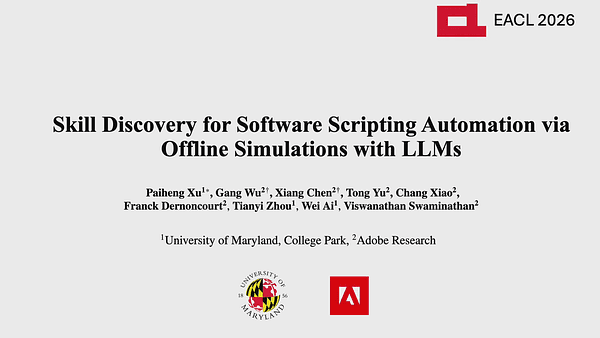 Skill Discovery for Software Scripting Automation via Offline Simulations with LLMs