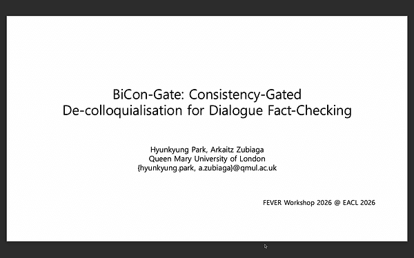 BiCon-Gate: Consistency-Gated De-colloquialisation for Dialogue Fact-Checking