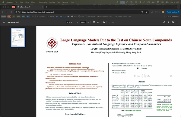 Large Language Models Put to the Test on Chinese Noun Compounds: Experi-
ments on Natural Language Inference and Compound Semantics
