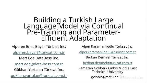 Building a Turkish Large Language Model via Continual Pre-Training and Parameter-Efficient